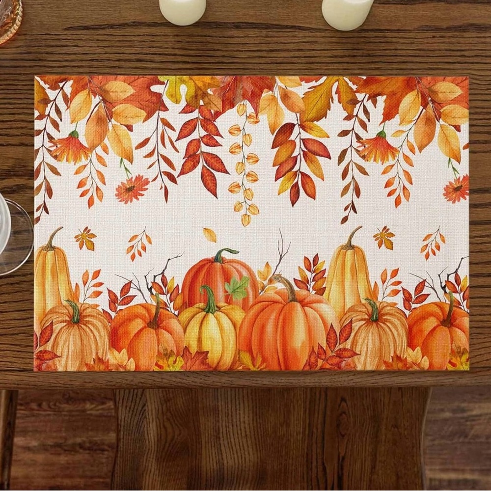 Fall Pumpkins and Leaves Placemats Set of 6 NEW